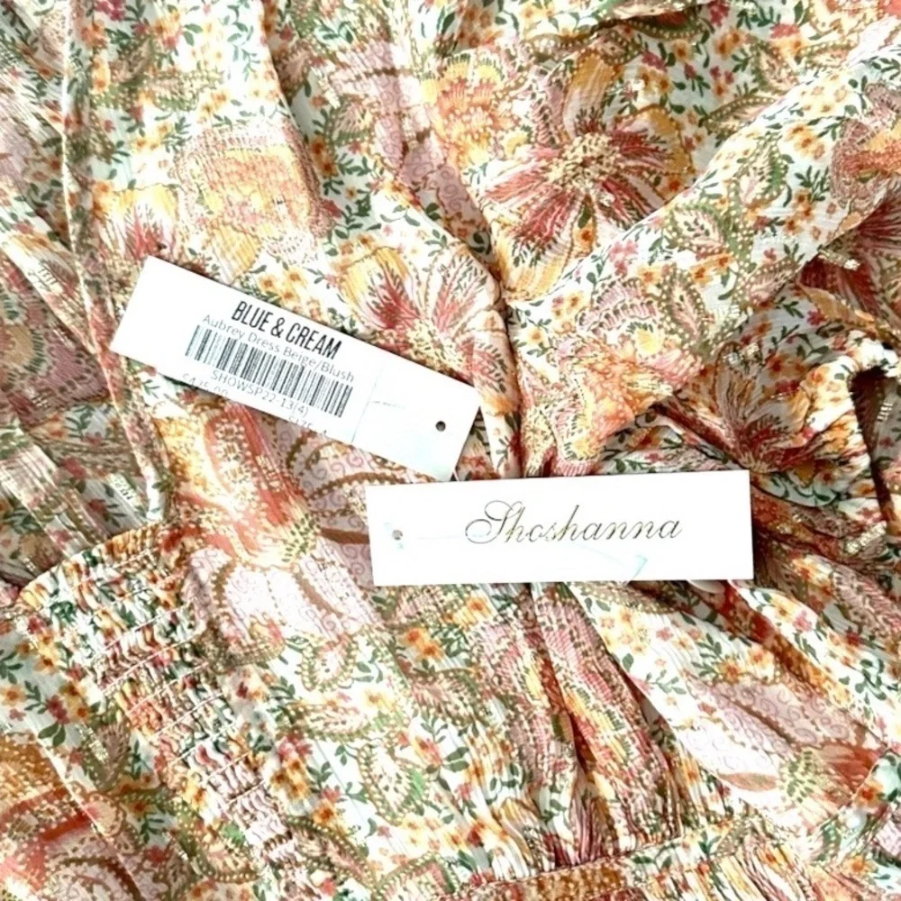 SHOSHANNA Aubrey metallic smocked puff sleeve mini dress size 4 - Picture 9 of 9